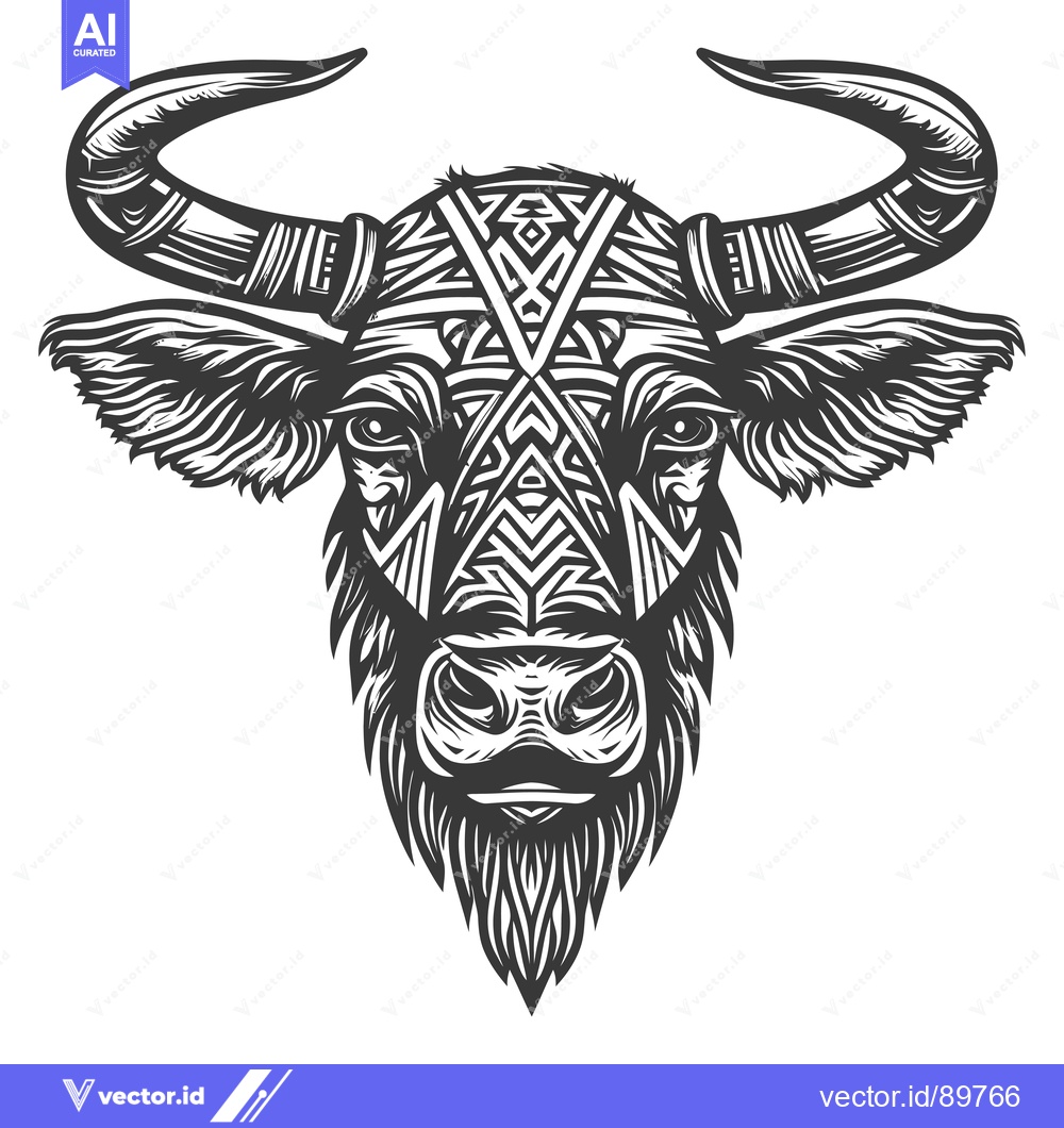 Premium Vector dari Ornate Bull Head with Tribal Pattern Design