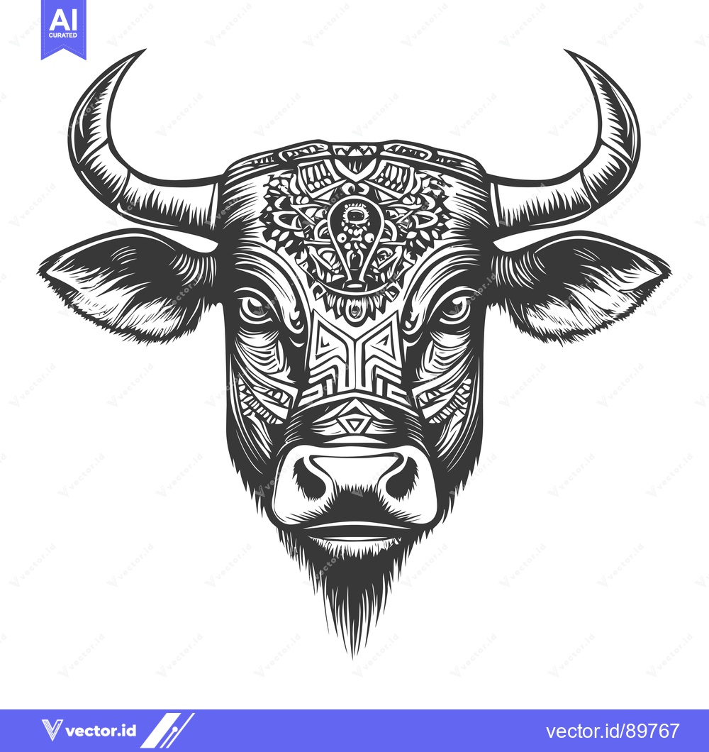 Premium Vector of Ornate Bull Head with Tribal Tattoo Design