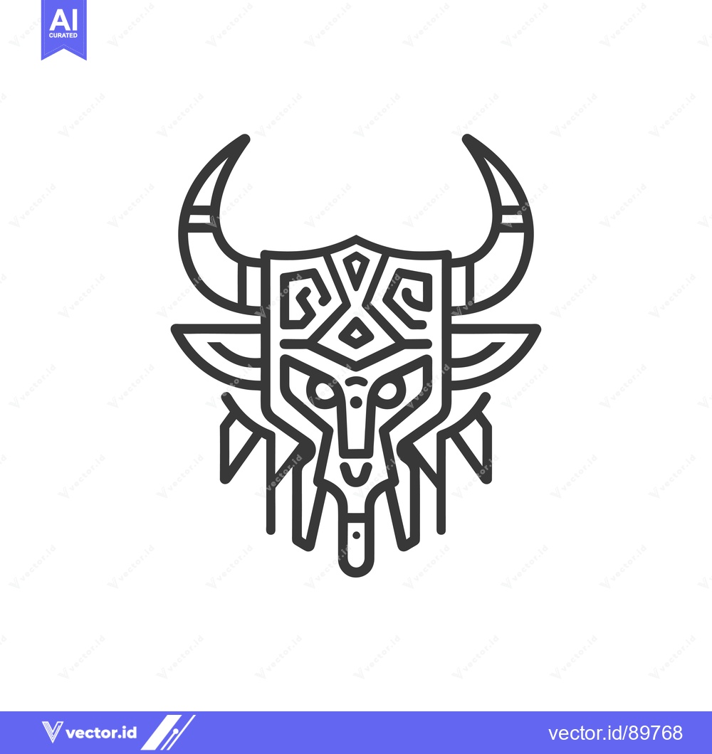 Premium Vector dari Ornate Bull Mask with Geometric Design and Feathers