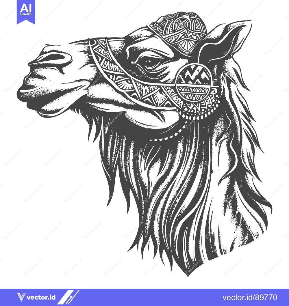 Premium Vector of Ornate Camel Head with Detailed Tribal Patterns