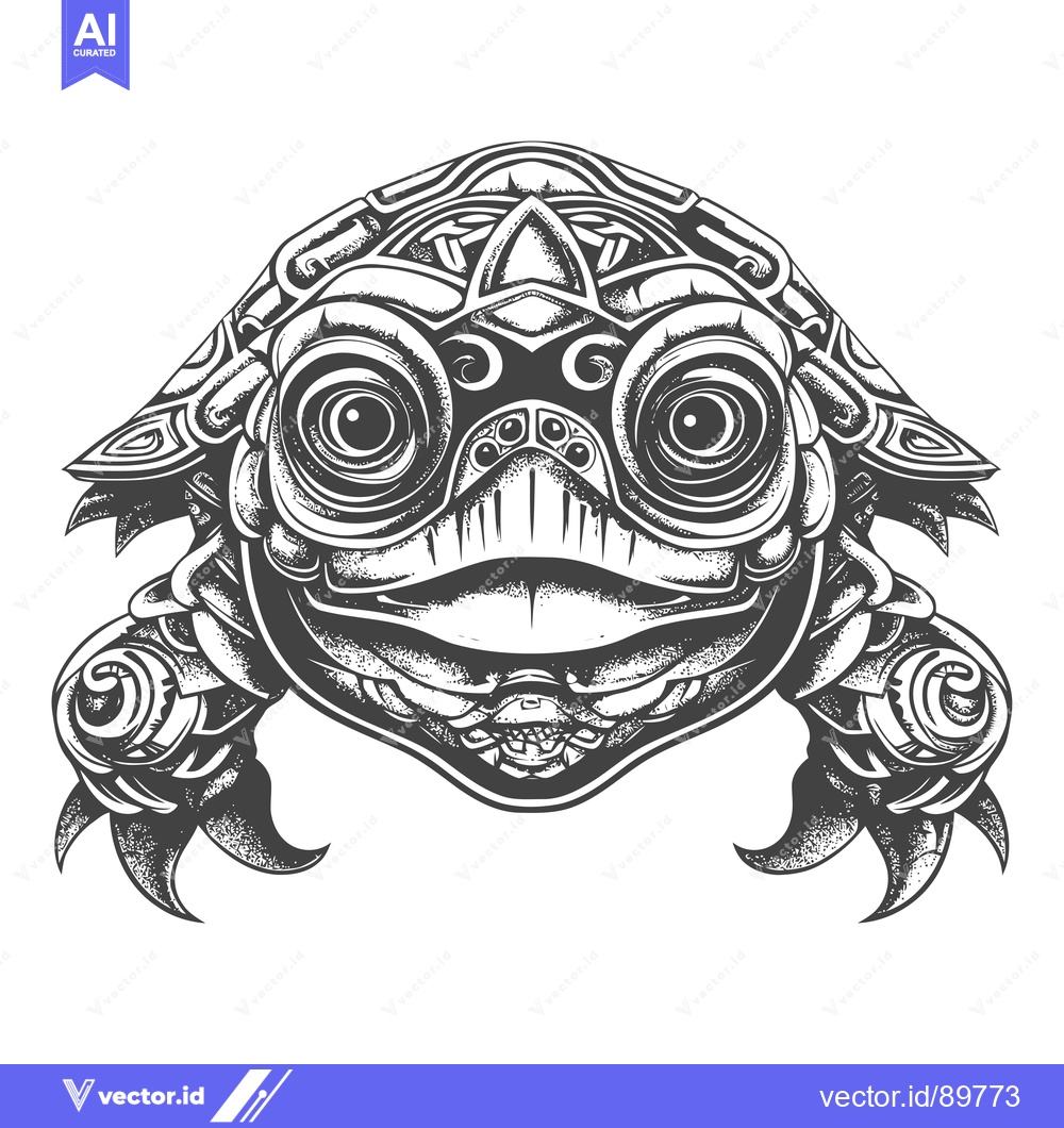 Premium Vector dari Ornate Cartoon Turtle with Smiling Face and Claws