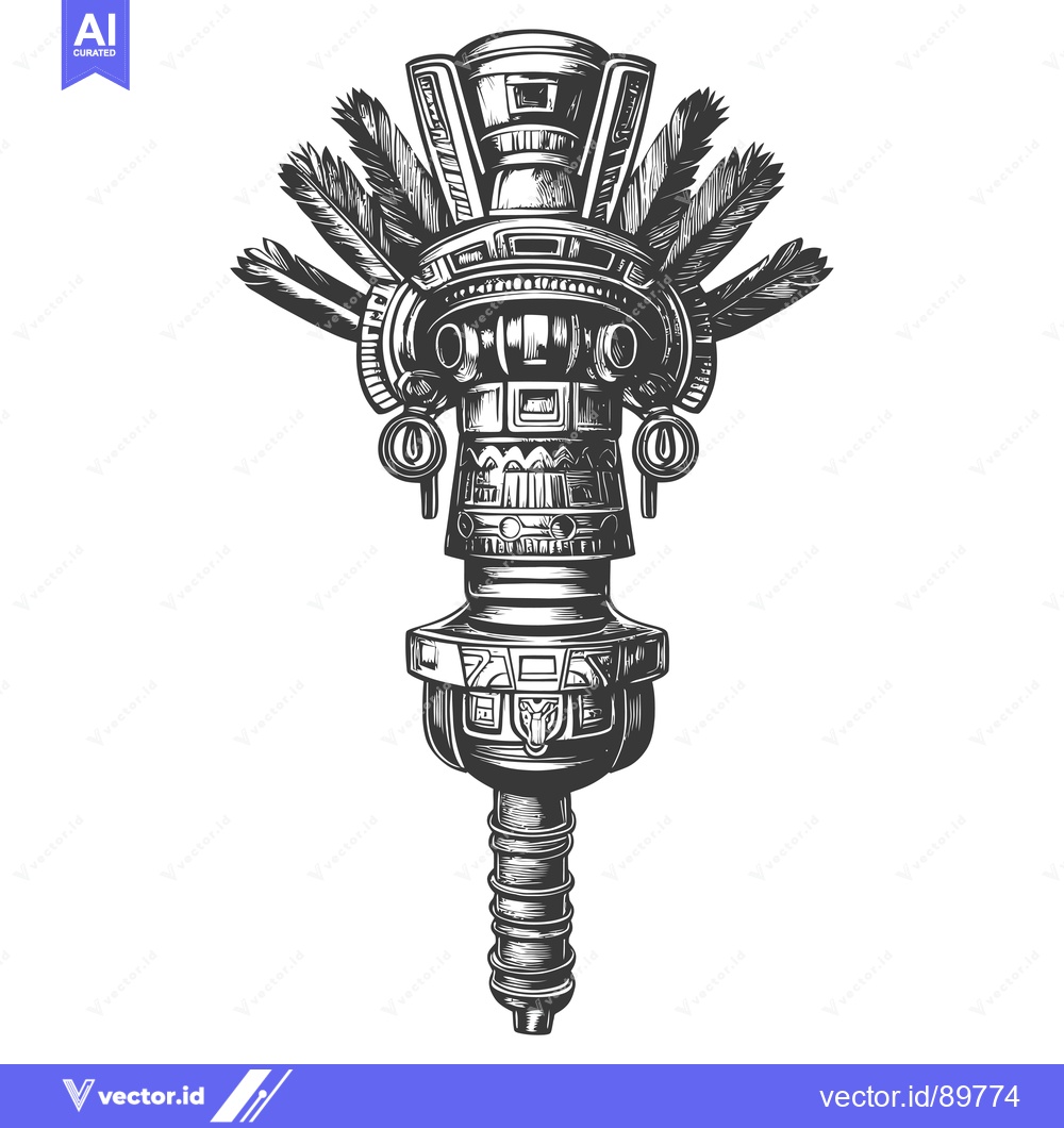 Premium Vector dari Ornate Carved Totem Pole with Feathers