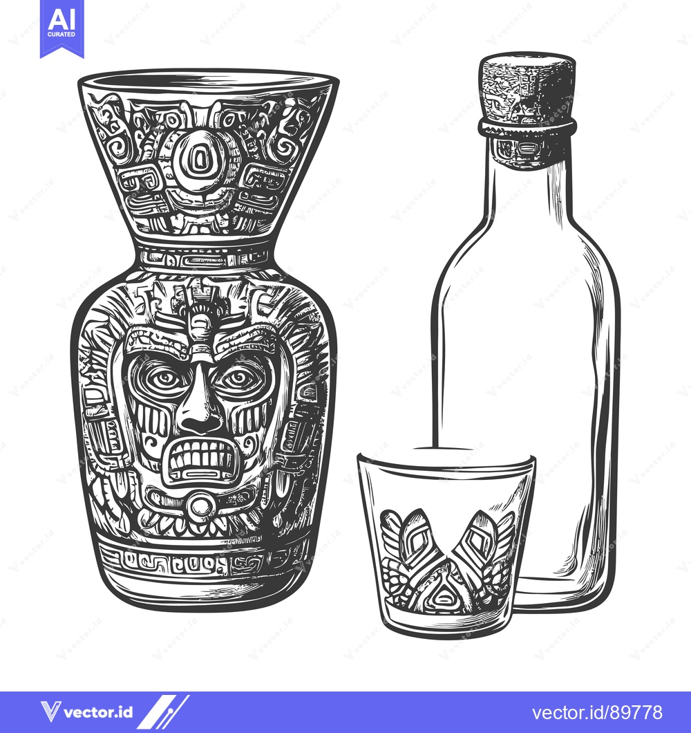 Premium Vector dari Ornate Ceramic Carafe, Bottle, and Glass for Serving Alcohol