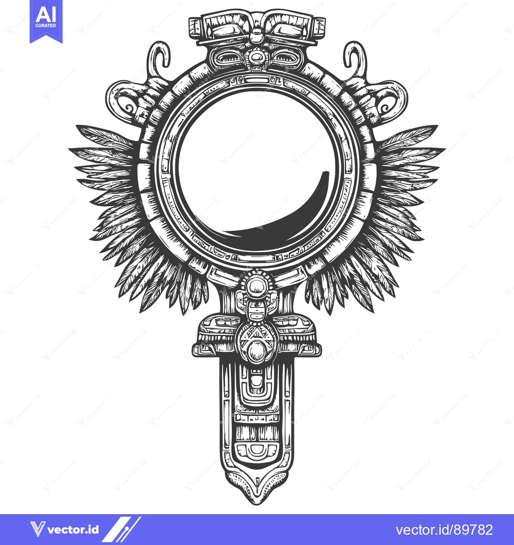 Premium Vector dari Ornate Circle Frame With Feathered Wings And Mayan Design Elements