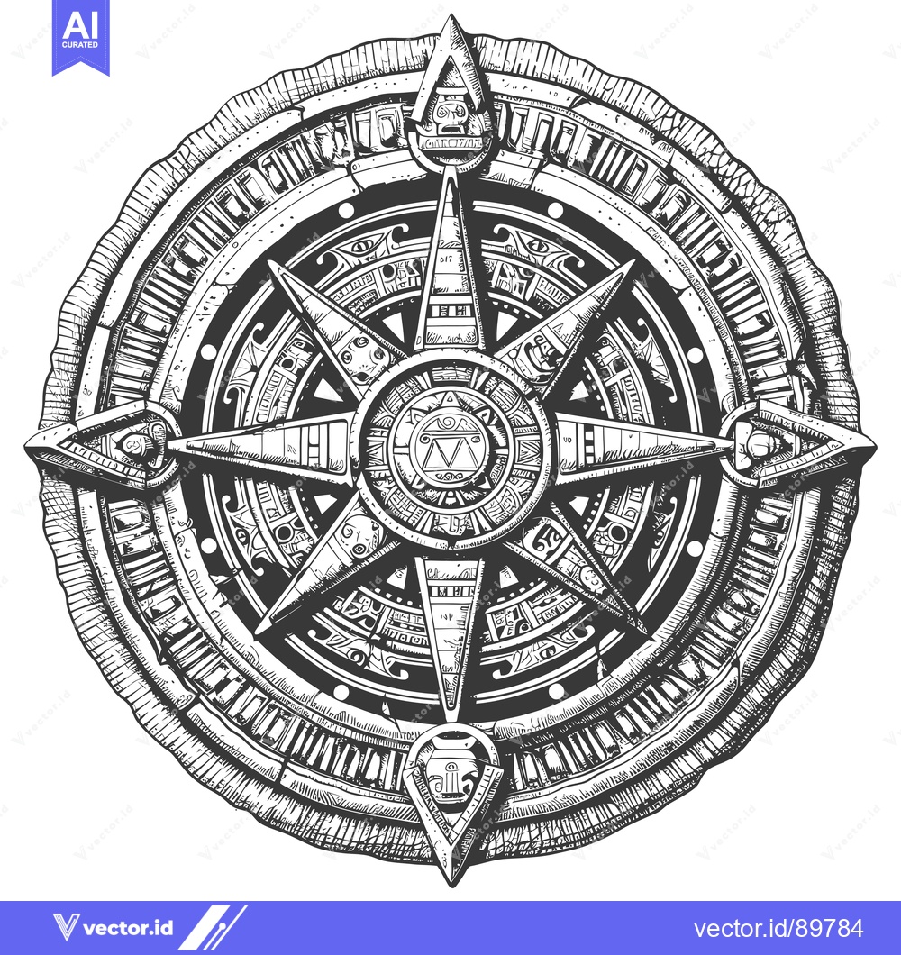 Premium Vector dari Ornate Circular Compass with Mayan-Inspired Designs