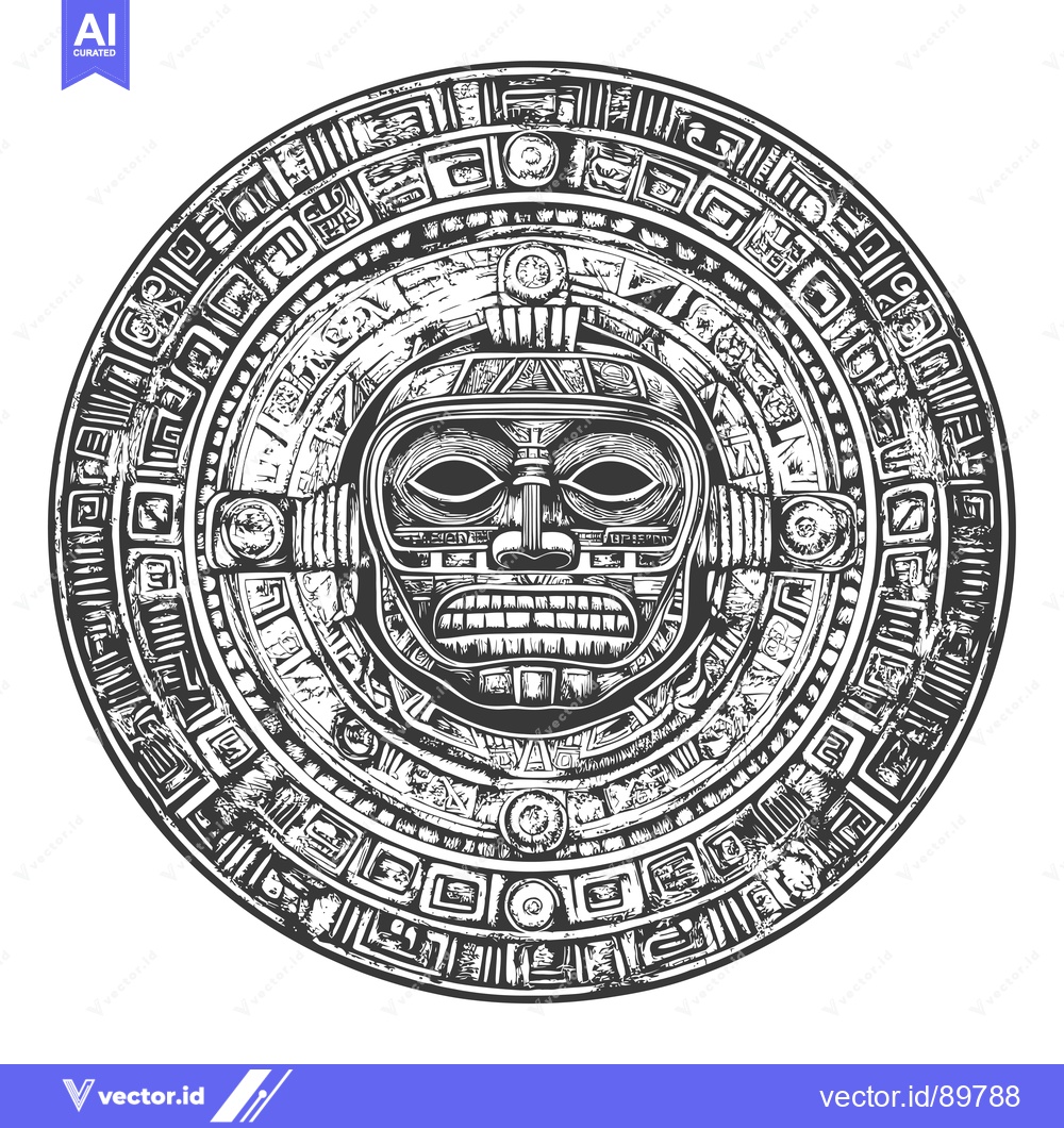 Premium Vector dari Ornate Circular Design with Central Mayan Mask