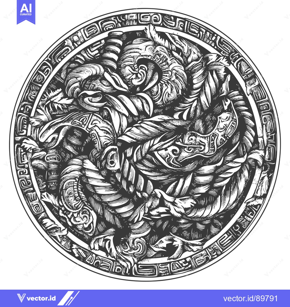 Premium Vector dari Ornate Circular Design with Intricate Patterns and Stylized Elements