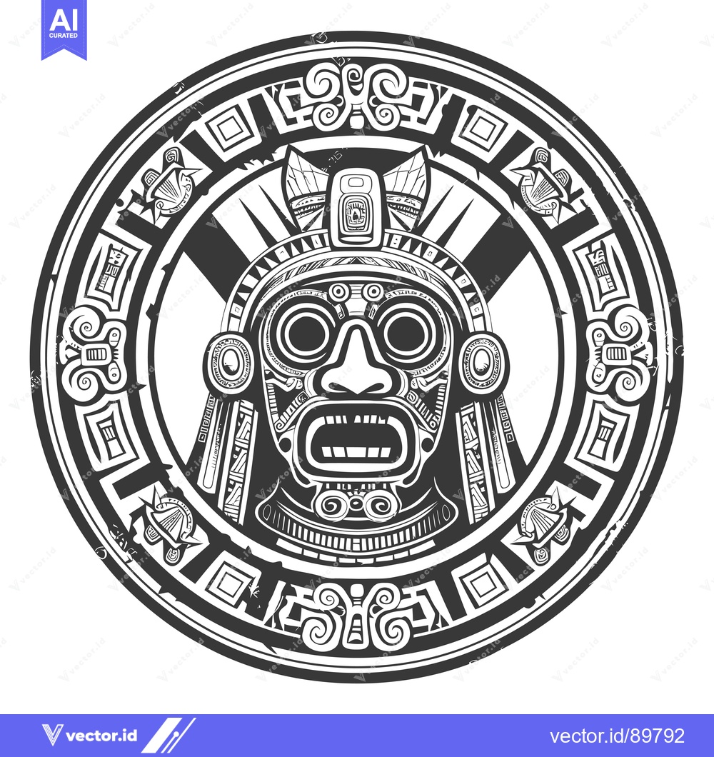 Premium Vector dari Ornate Circular Design with Mayan-Inspired Mask