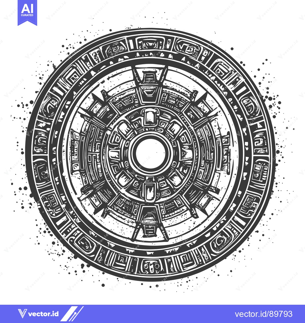 Premium Vector of Ornate Circular Design with Mayan-Inspired Motifs and Symbols