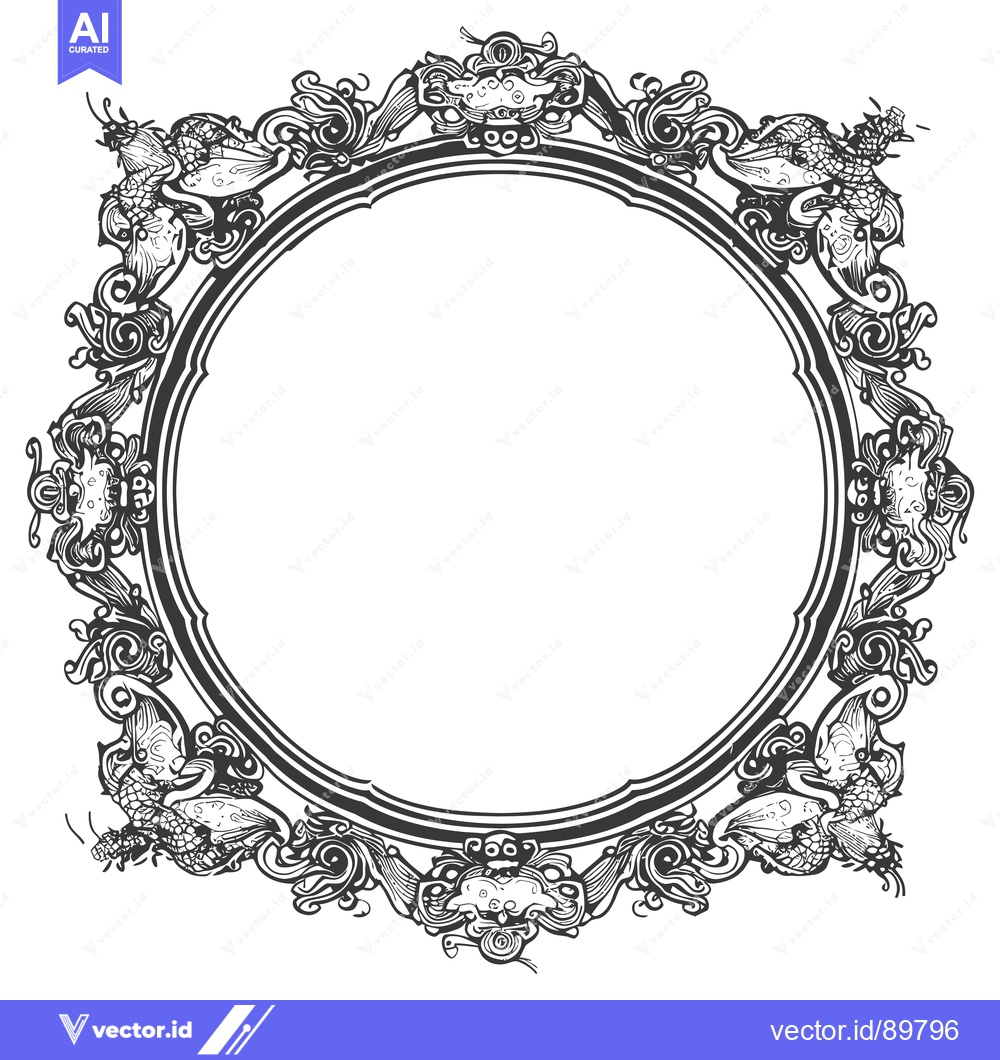 Premium Vector dari Ornate Circular Frame with Dragon-like Motifs