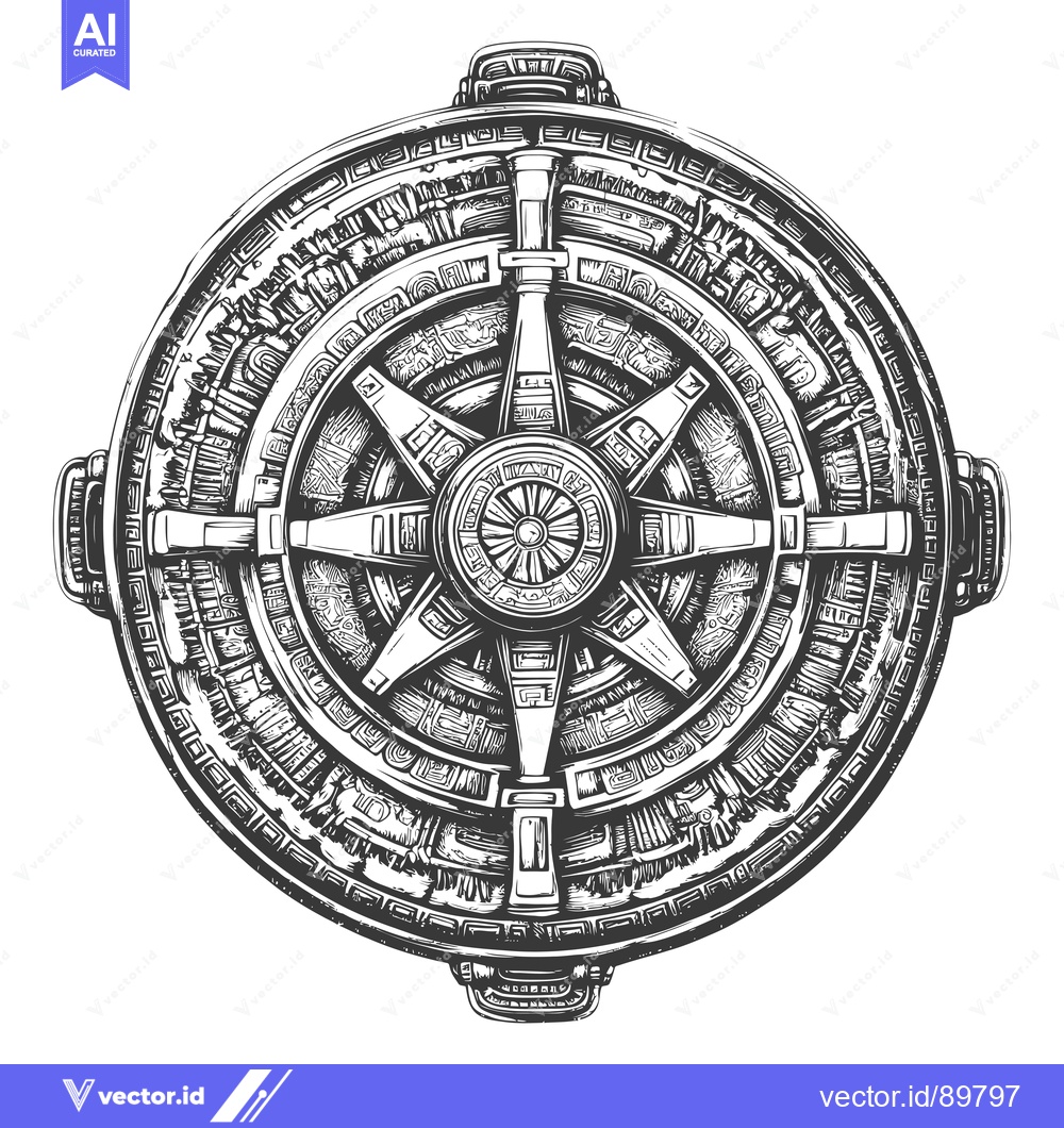 Premium Vector dari Ornate Circular Symbol with Intricate Details and a Central Starburst