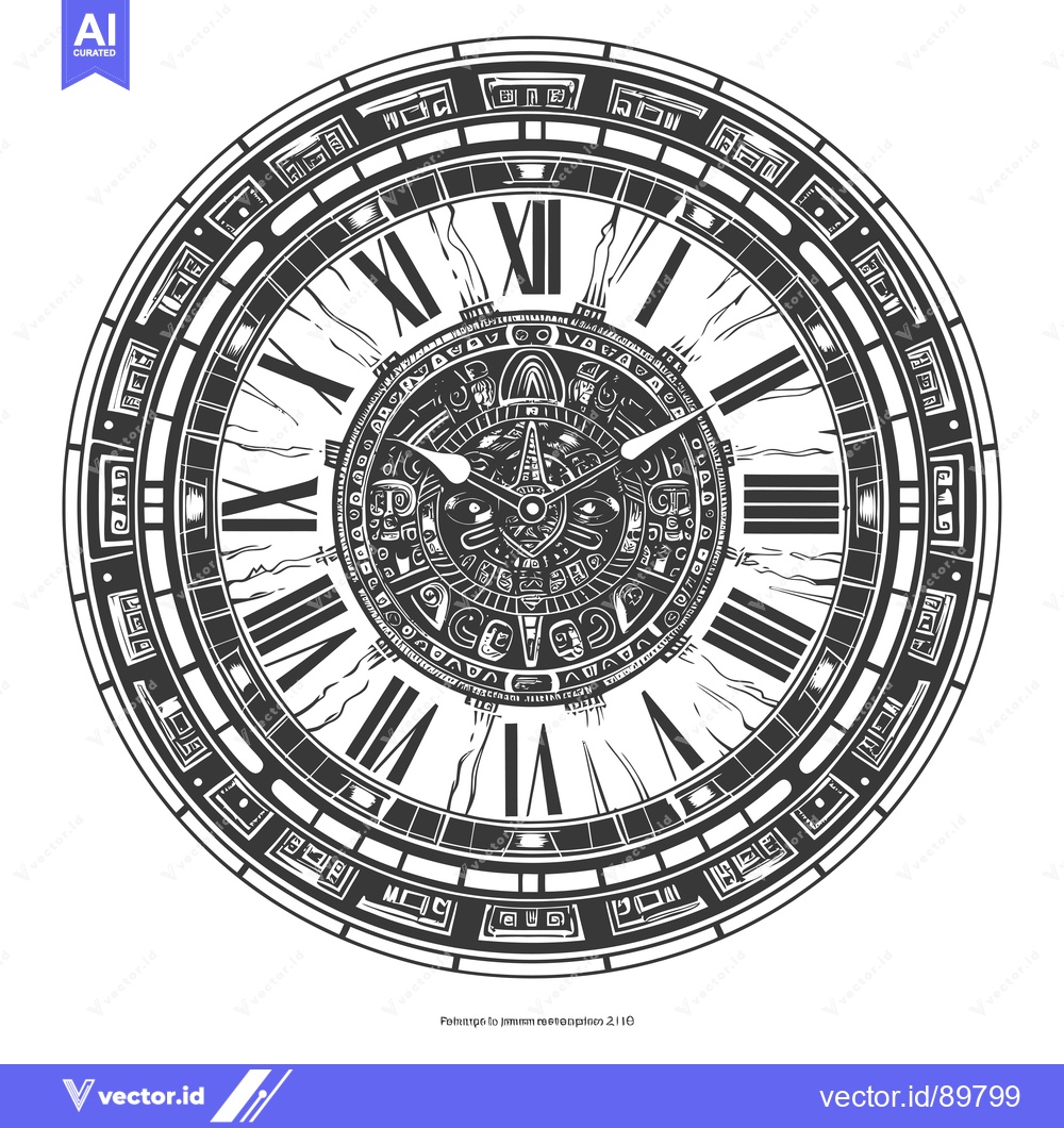 Premium Vector dari Ornate Clock Face with Mayan-Inspired Design