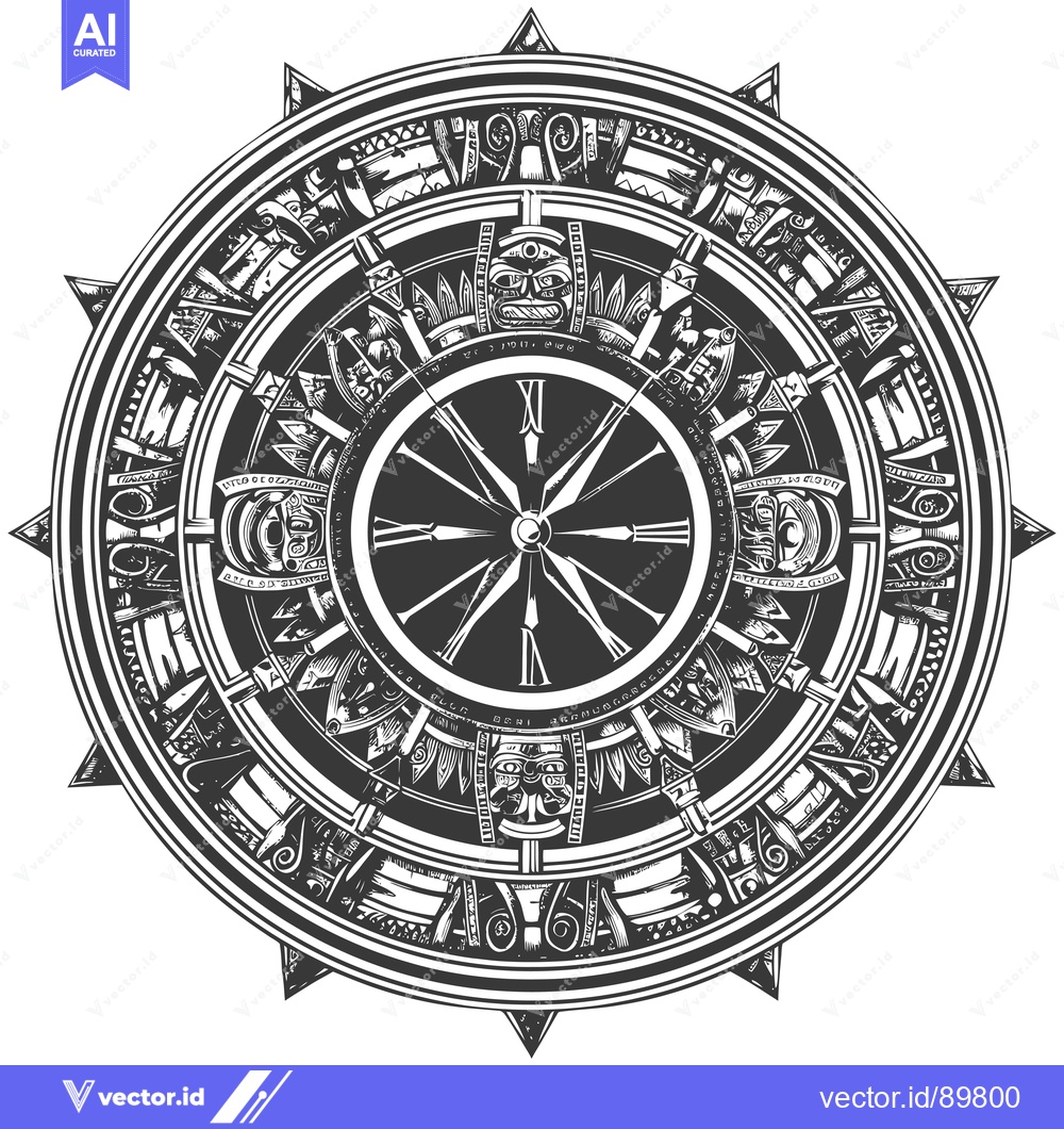 Premium Vector of Ornate Clock Face with Mayan-Inspired Design