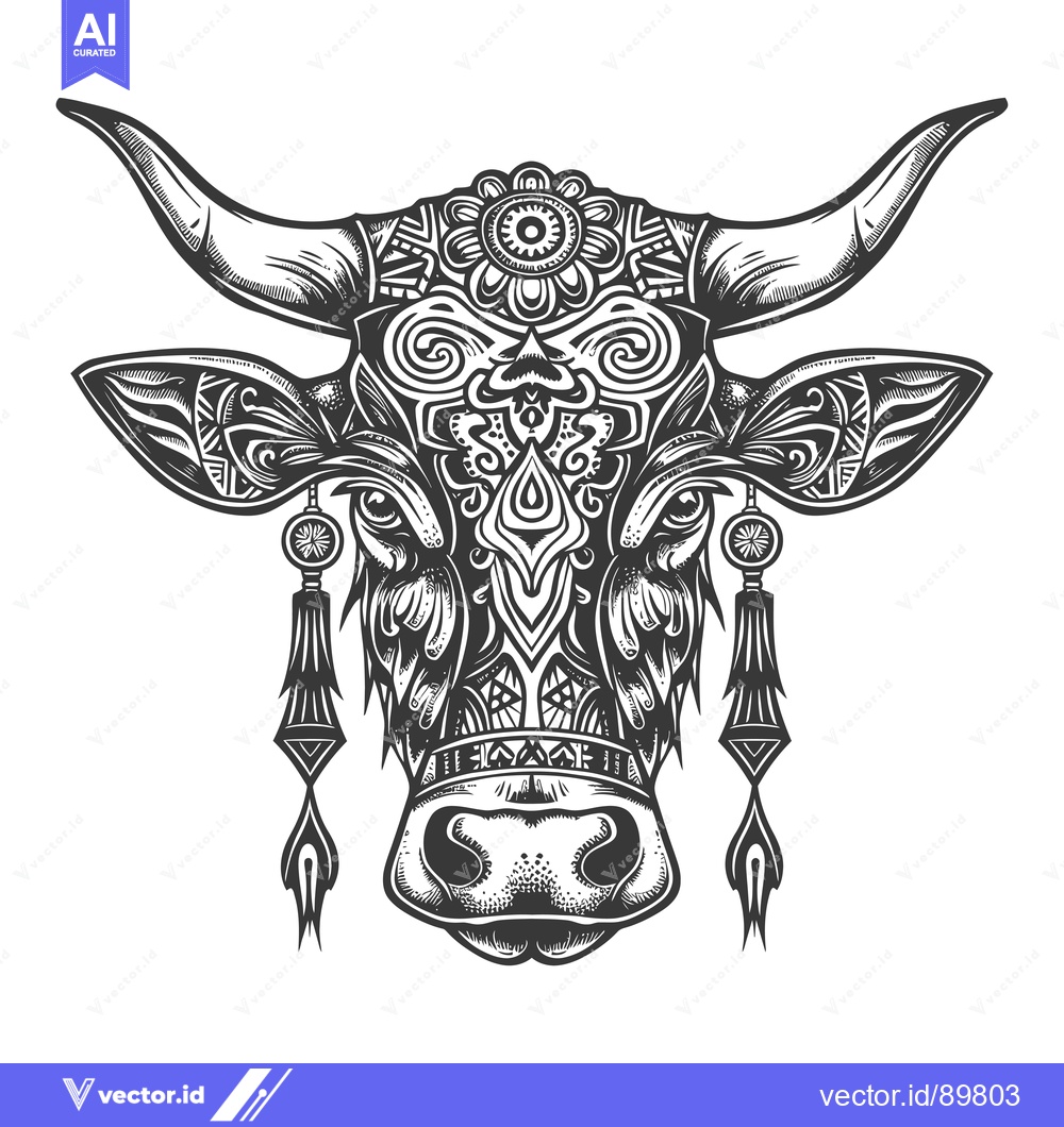 Premium Vector dari Ornate Cow Head with Floral and Geometric Patterns