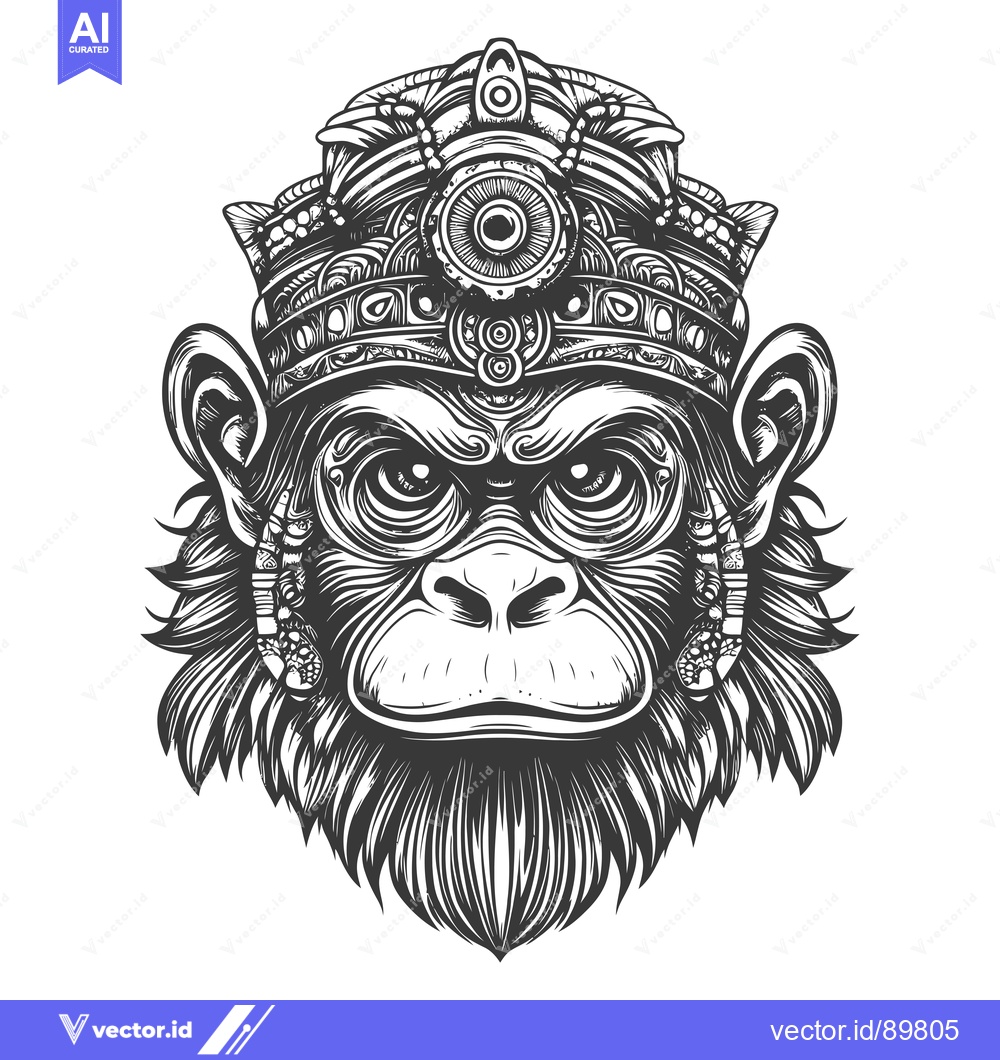 Premium Vector of Ornate Crowned Monkey Head Illustration