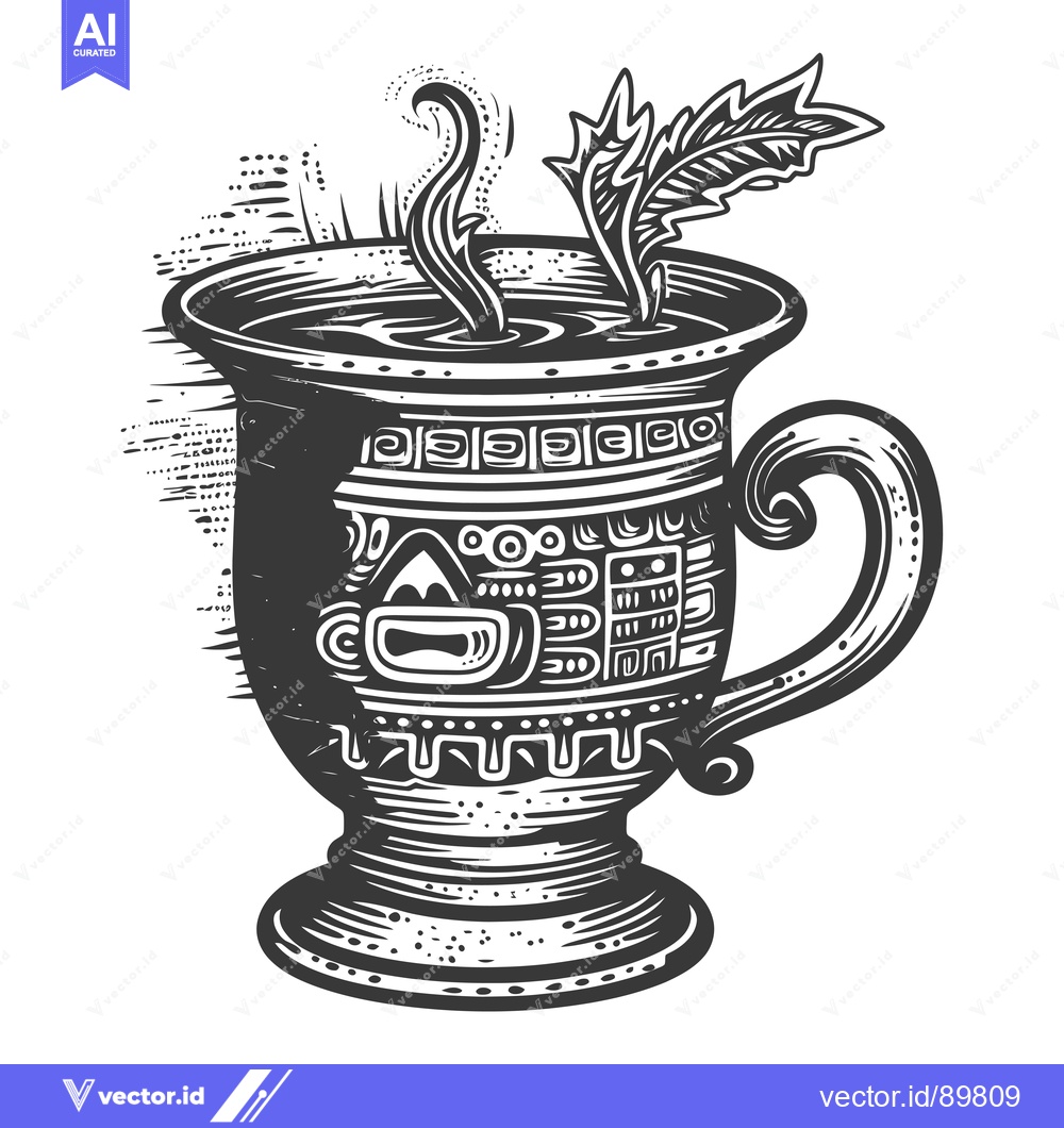 Premium Vector of Ornate Cup with Steam and Leaf Design