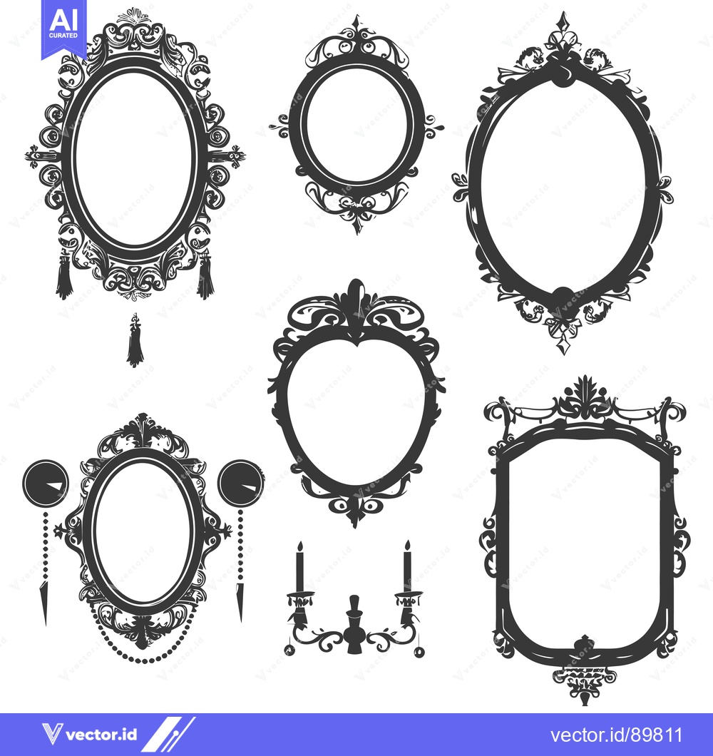 Premium Vector of Ornate, Decorative, and Antique Mirror Frames with a Chandelier