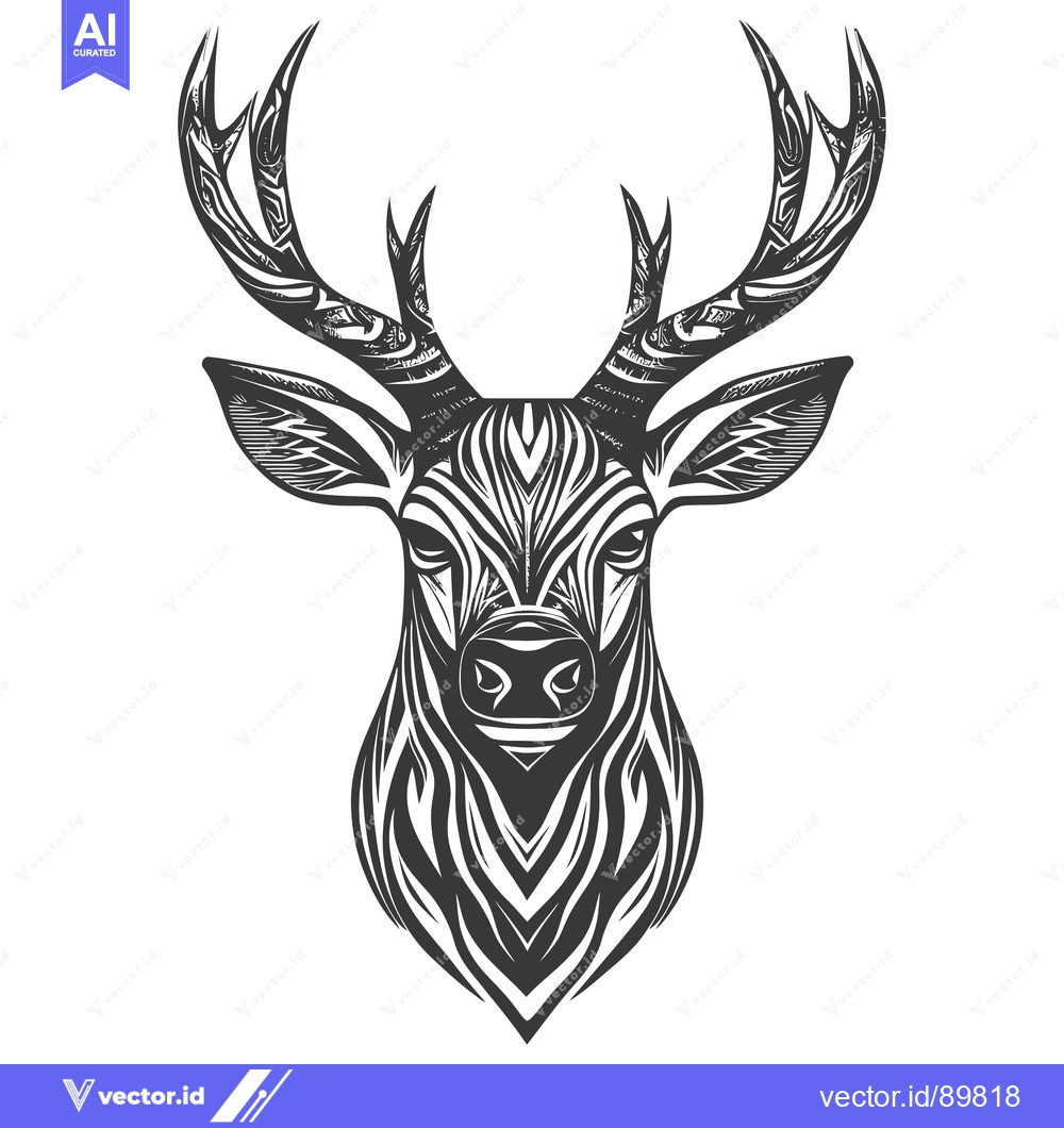 Premium Vector dari Ornate Deer Head with Intricate Antler Design