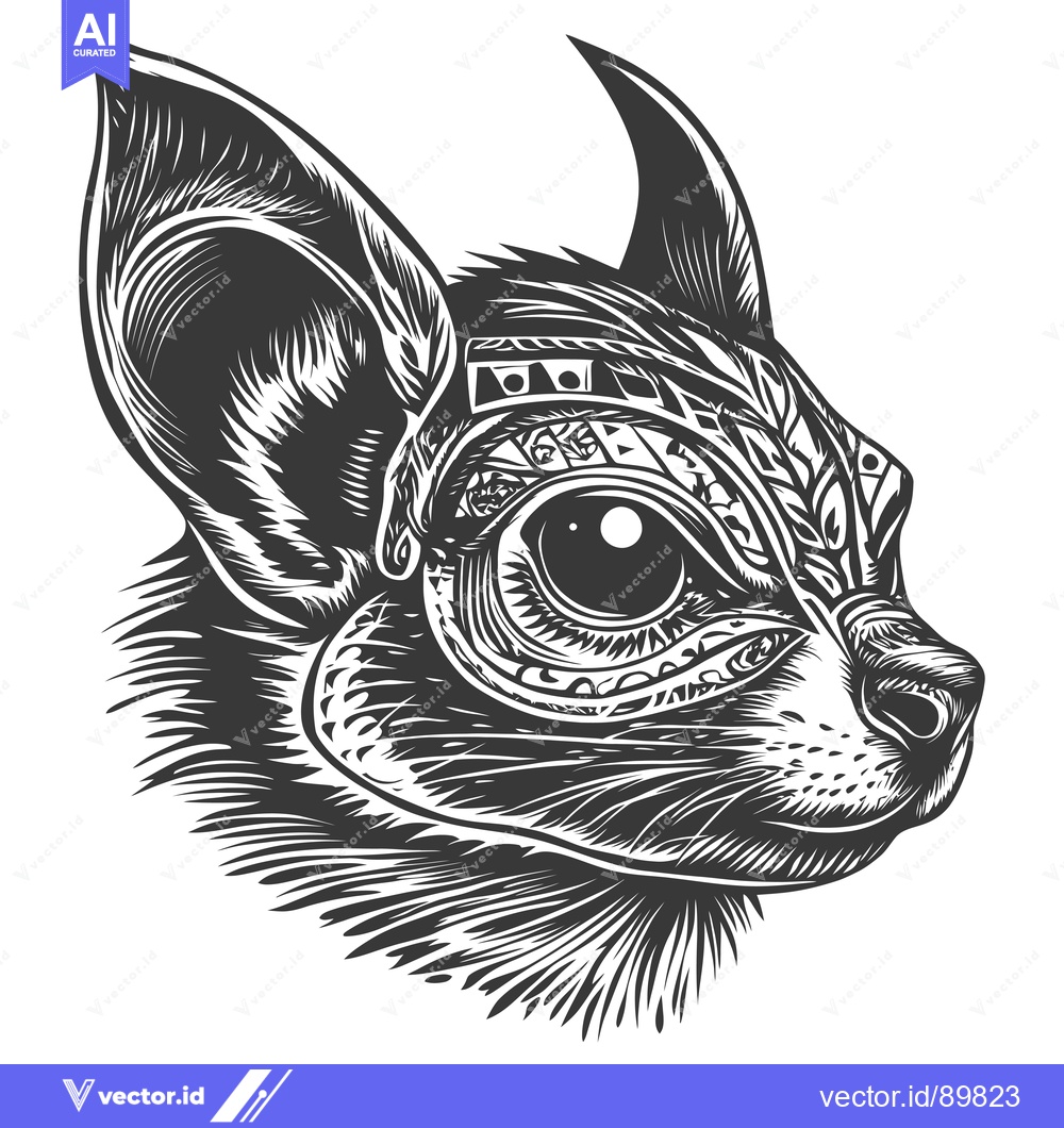 Premium Vector of Ornate Detailed Black and White Illustration of a Bat's Head