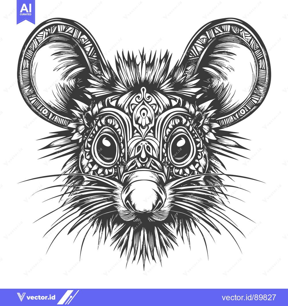 Premium Vector dari Ornate Detailed Drawing of a Mouse's Face