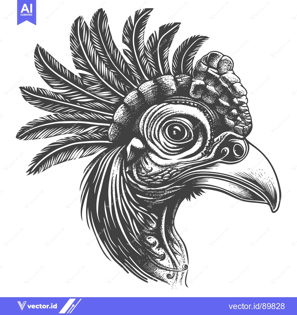 Premium Vector dari Ornate Detailed Illustration of a Bird's Head with Feathers