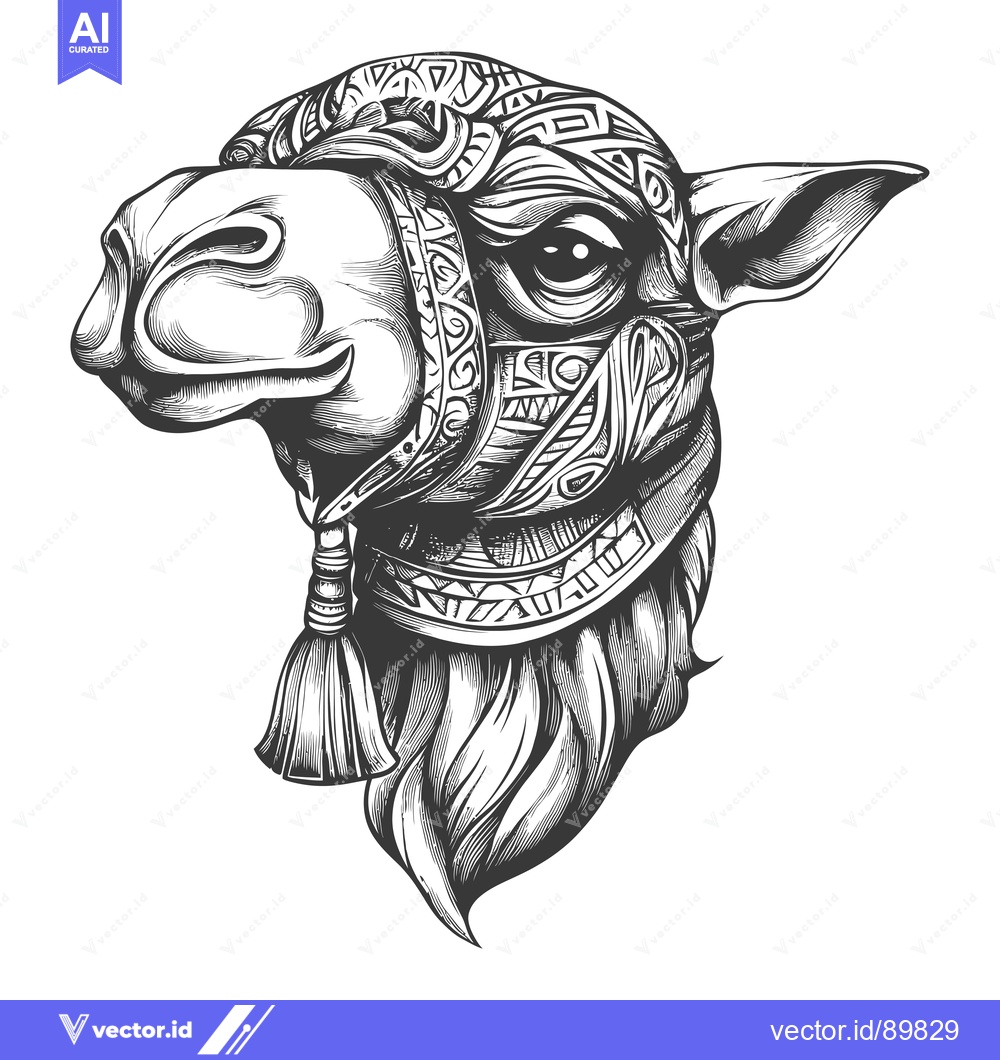Premium Vector dari Ornate Detailed Illustration of a Camel's Head