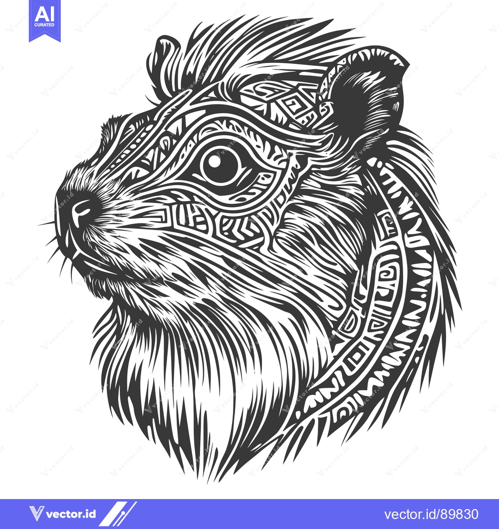 Premium Vector of Ornate Detailed Line Art Illustration of a Guinea Pig's Head