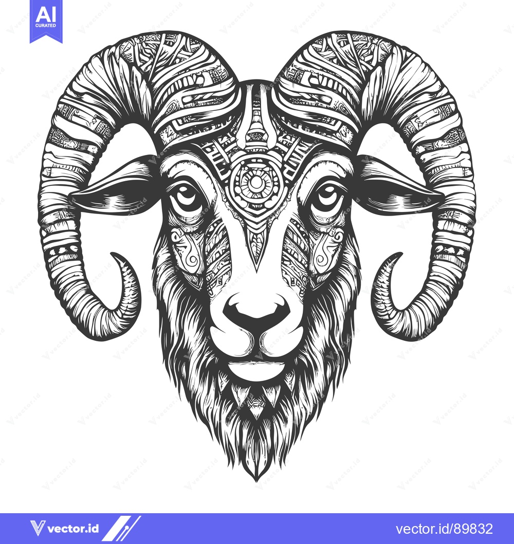 Premium Vector of Ornate Detailed Ram Head with Curly Horns