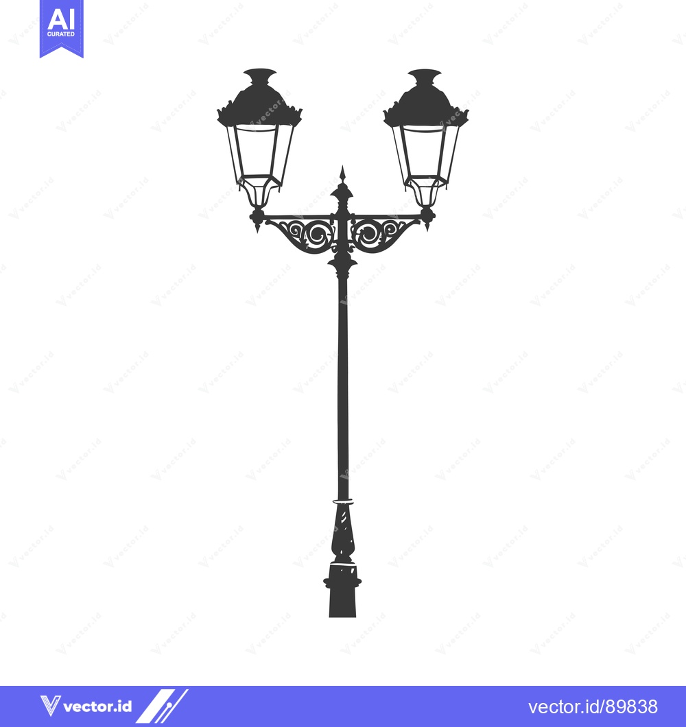 Premium Vector of Ornate Double-Lantern Streetlamp Silhouette