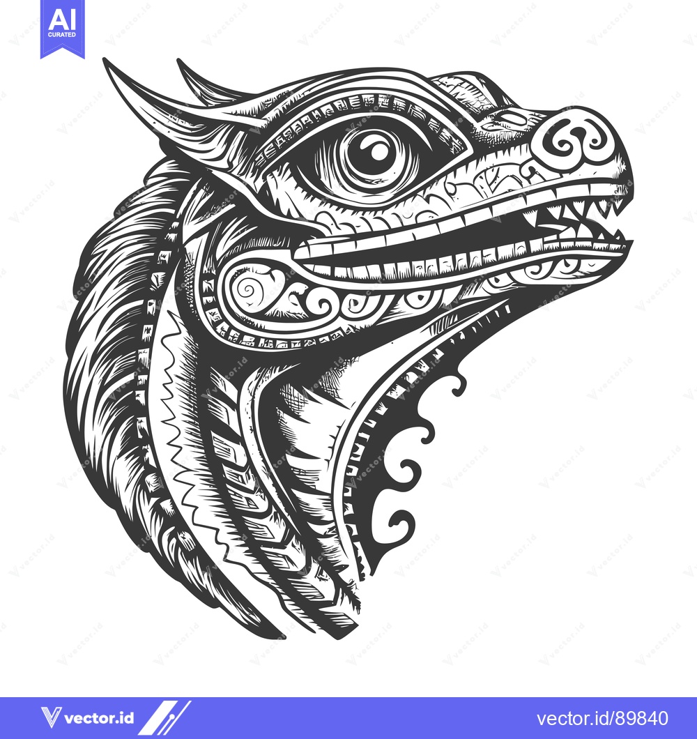 Premium Vector dari Ornate Dragon Head with a Single Eye and Open Mouth