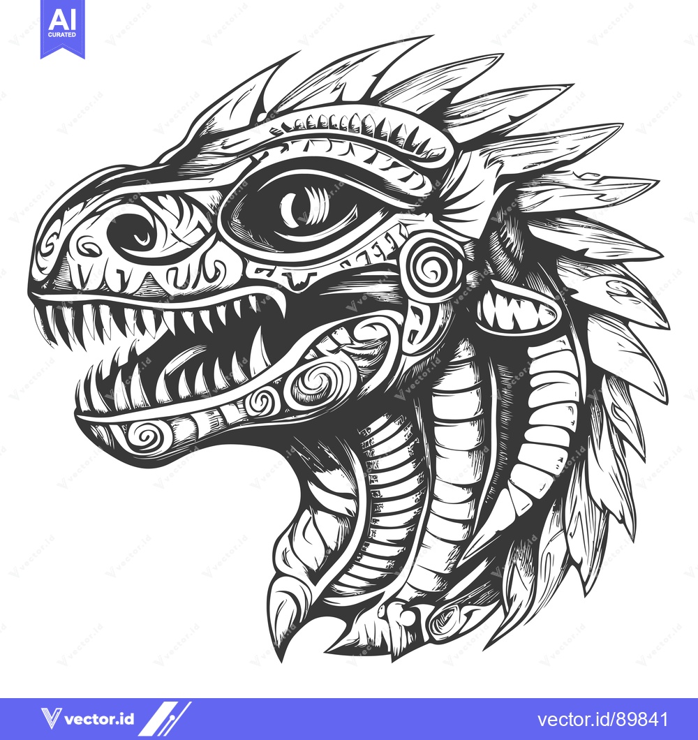 Premium Vector of Ornate Dragon Head with Open Mouth and Intricate Details