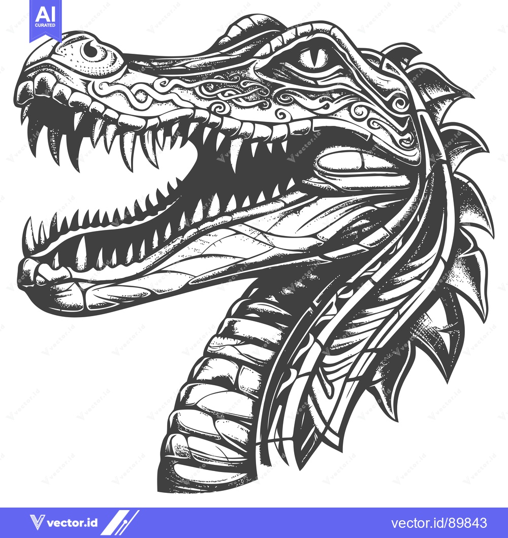Premium Vector of Ornate Dragon Head with Open Mouth and Sharp Teeth