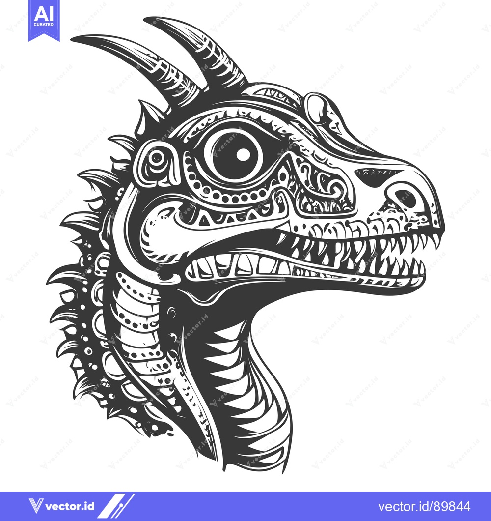 Premium Vector dari Ornate Dragon Head with Sharp Teeth and One Open Eye