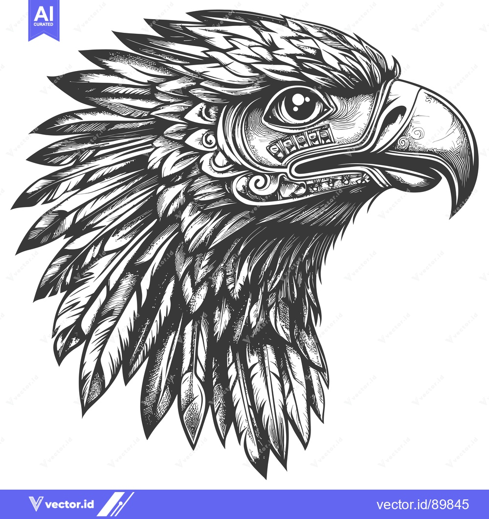 Premium Vector dari Ornate Eagle Head with Detailed Feathers and Eye