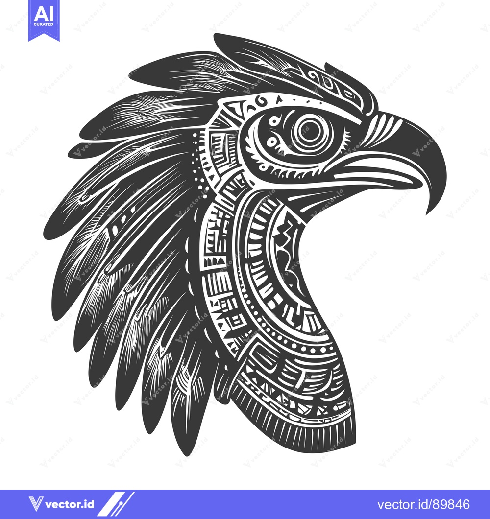 Premium Vector dari Ornate Eagle Head with Detailed Feathers and Geometric Patterns