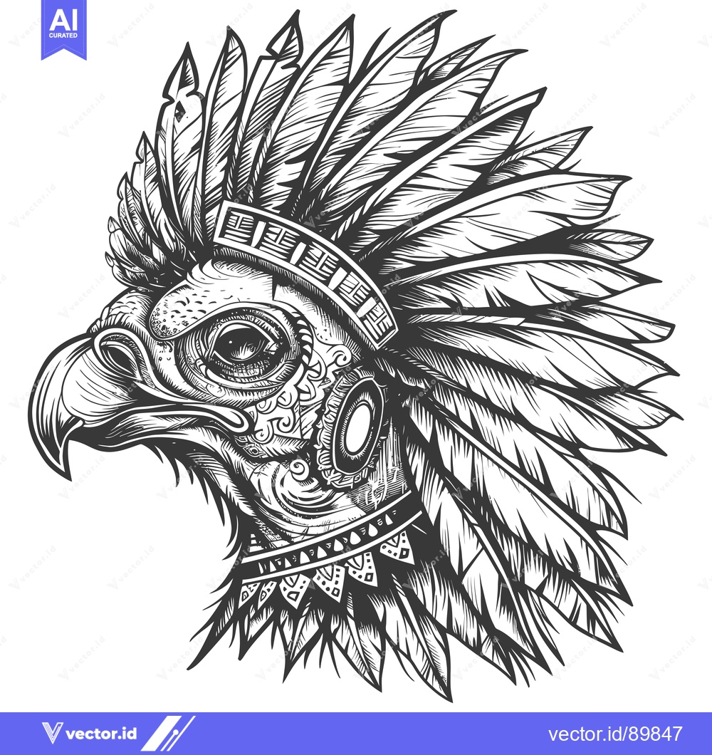 Premium Vector of Ornate Eagle Head with Elaborate Feather Headdress
