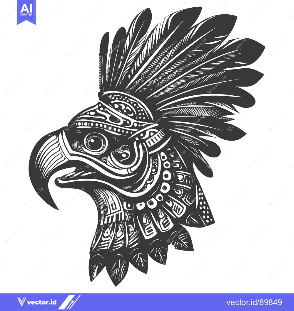 Premium Vector of Ornate Eagle Head with Feathered Headdress and Geometric Pattern
