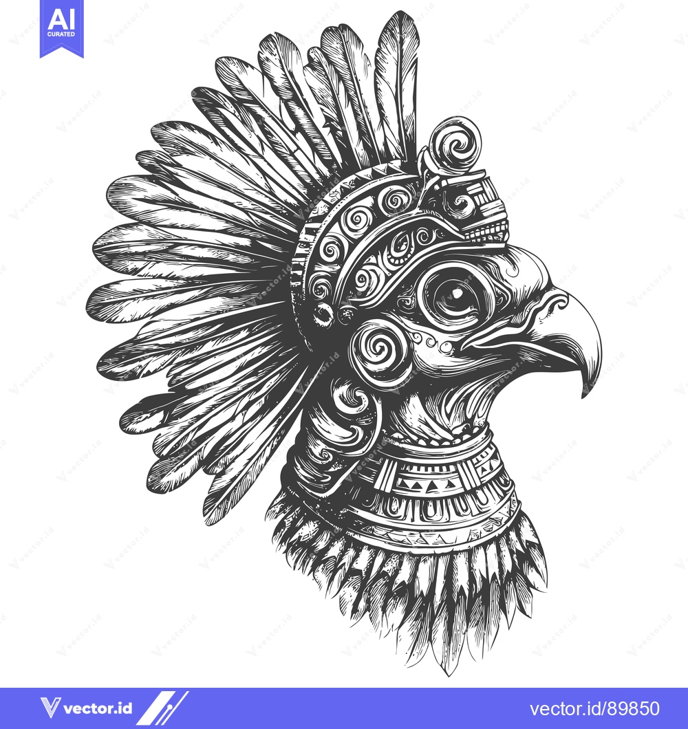 Premium Vector of Ornate Eagle Head with Feather Headdress