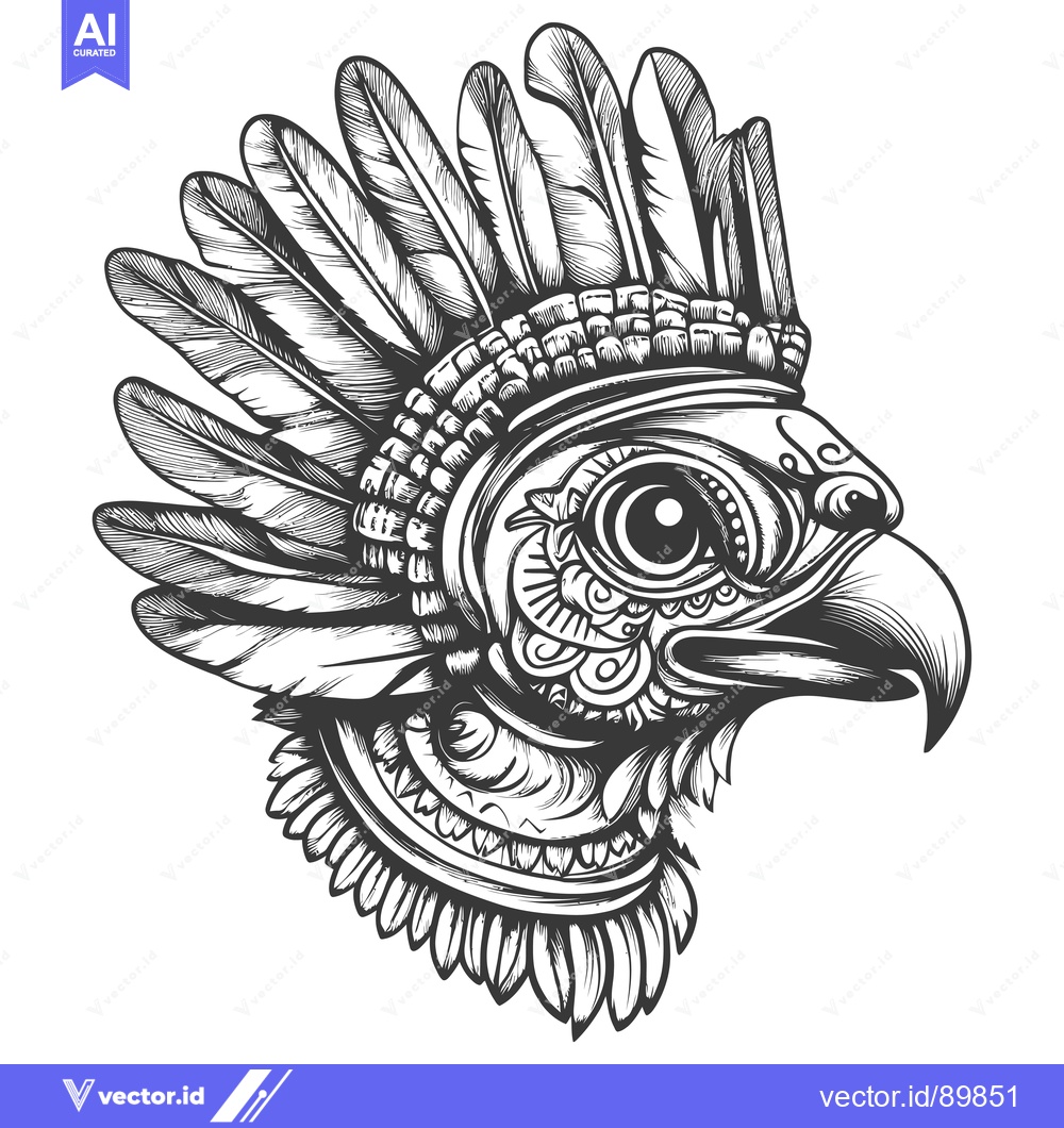 Premium Vector dari Ornate Eagle Head with Feathers and Decorative Detailing