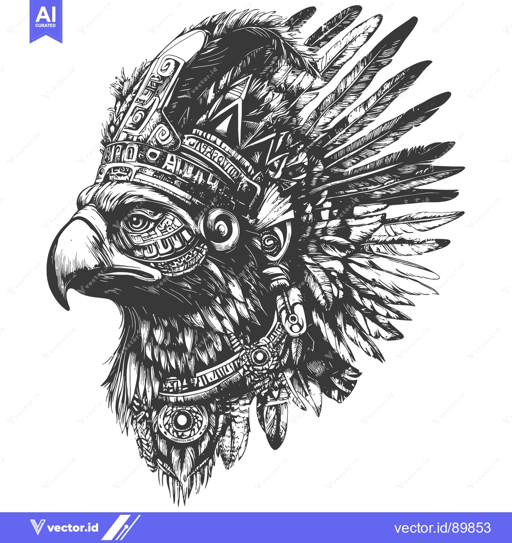 Premium Vector dari Ornate Eagle Head with Feathers and Headdress