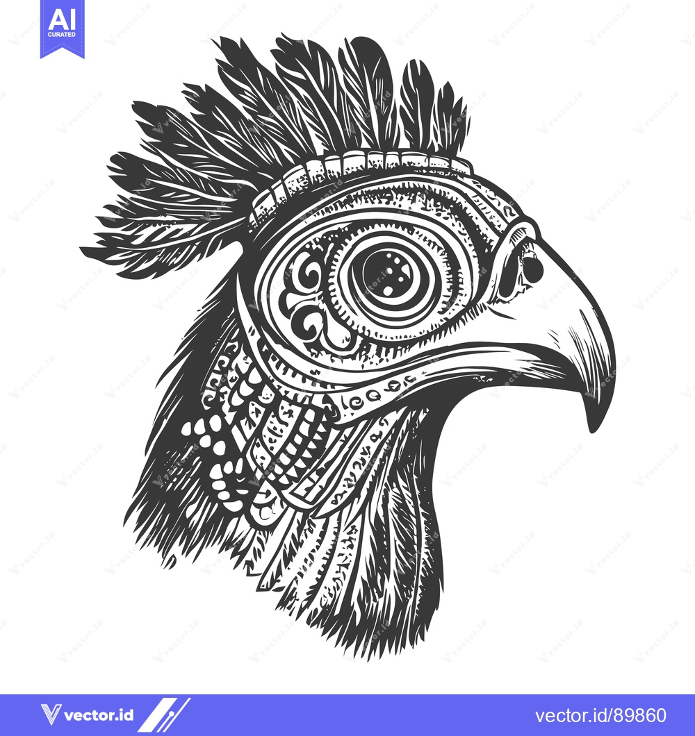 Premium Vector dari Ornate Feathered Bird Head in Profile