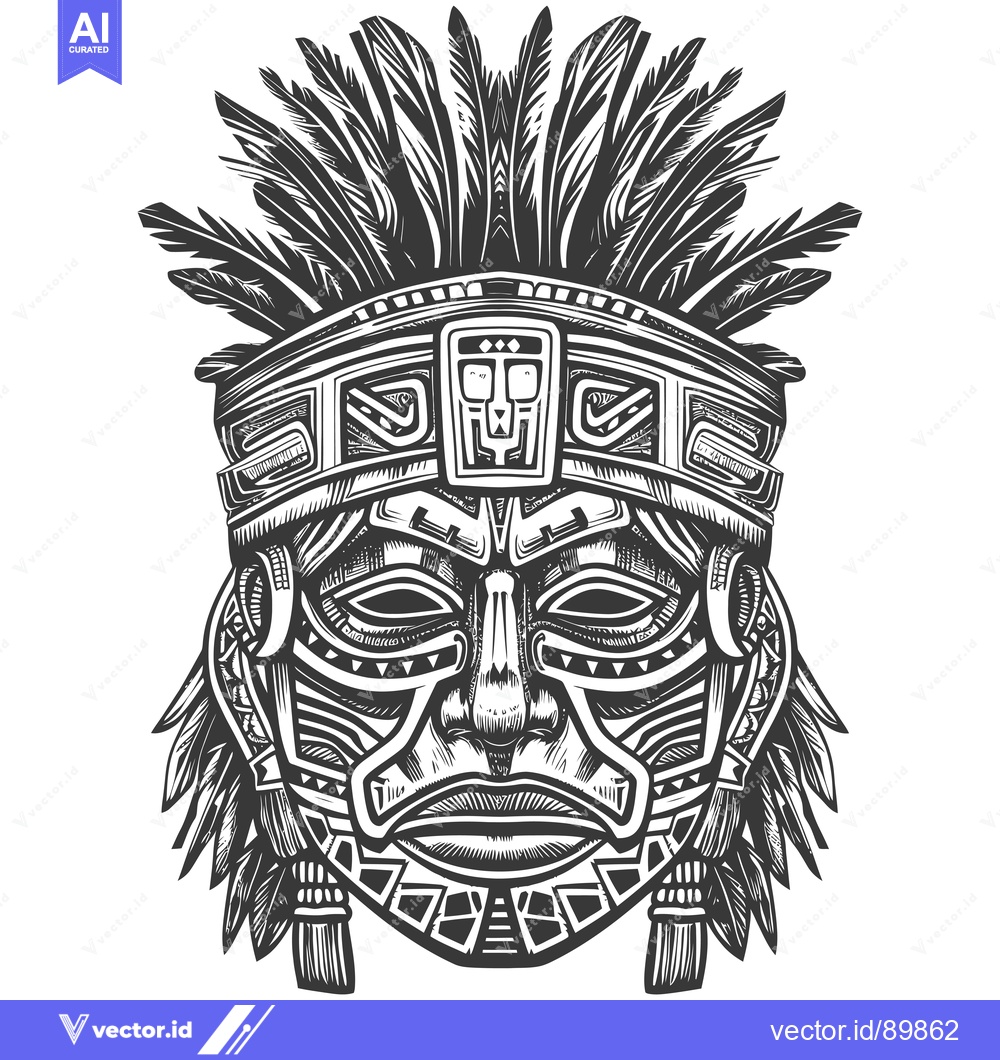 Premium Vector of Ornate Feathered Mask with Geometric Patterns