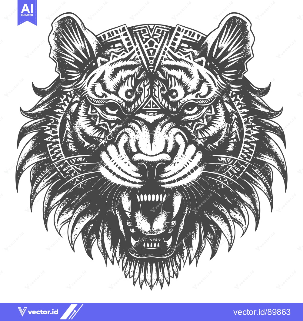 Premium Vector of Ornate, Ferocious Tiger Head with Geometric Patterns