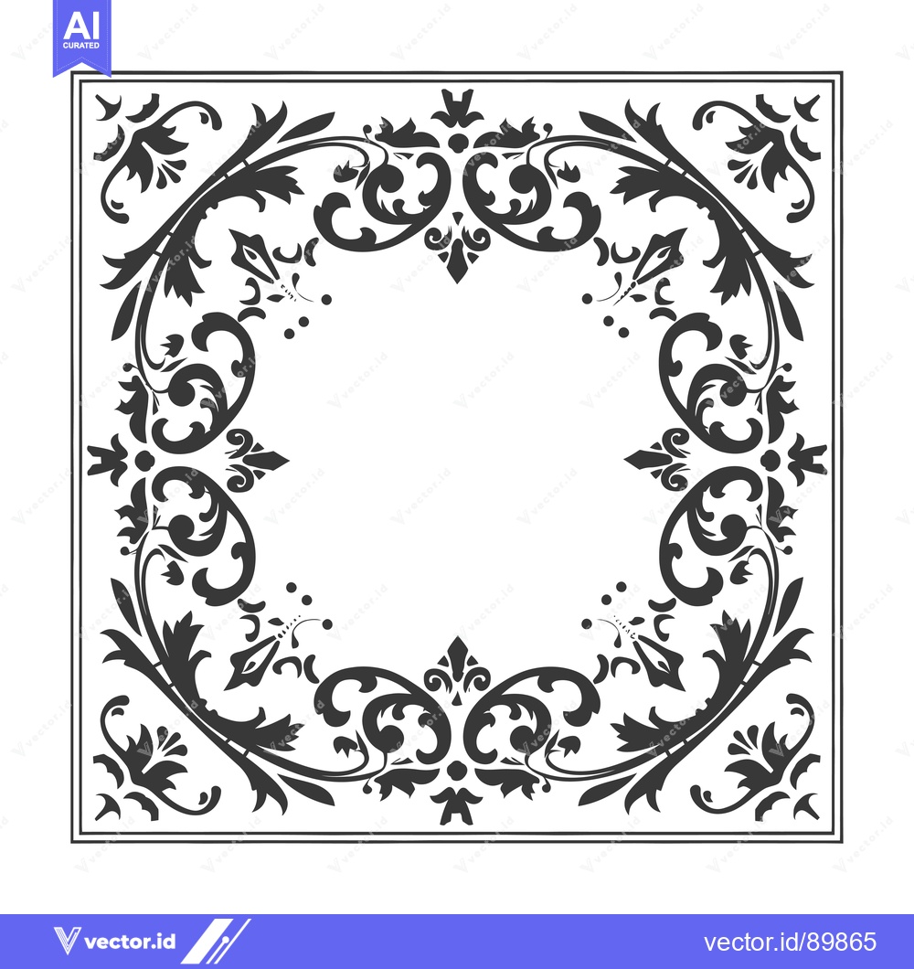 Premium Vector of Ornate Floral Border with Black and White Motif
