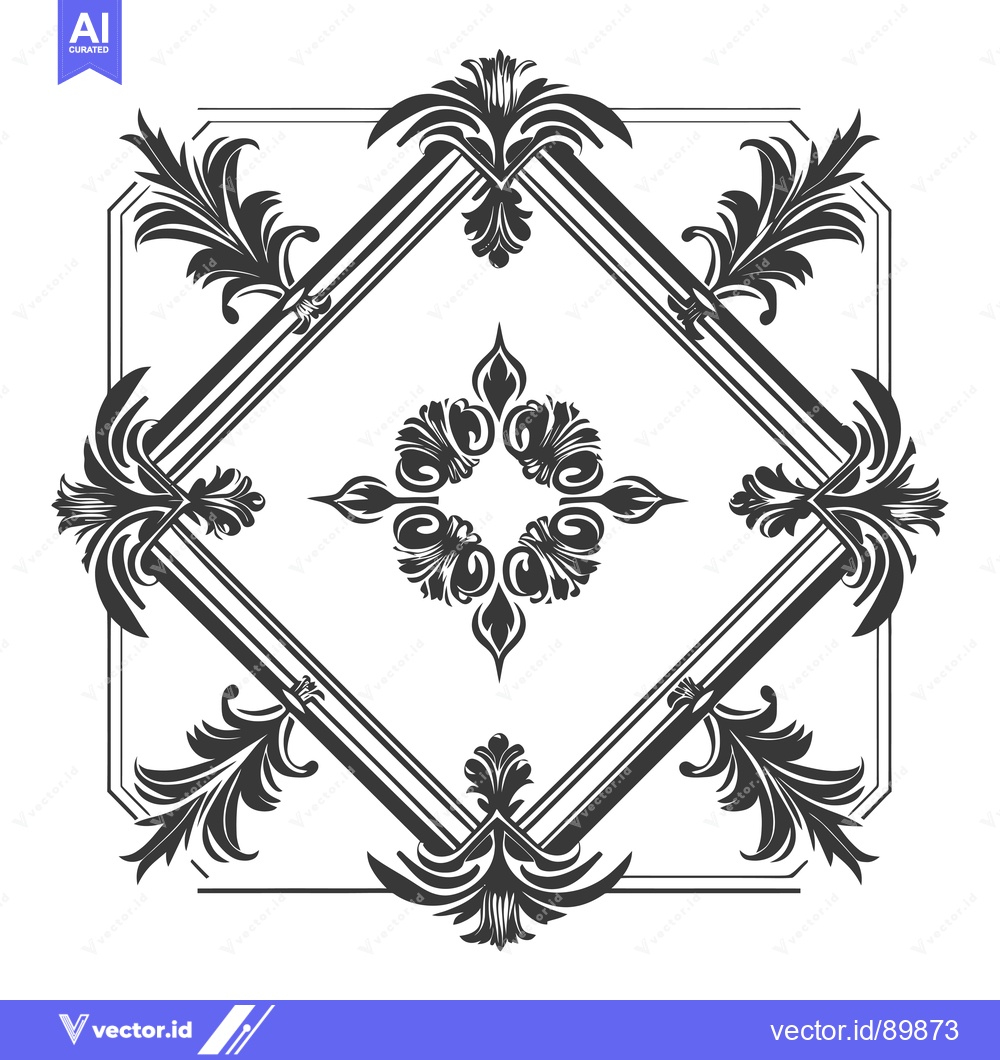 Premium Vector of Ornate Floral Design with Square Frame and Swirls