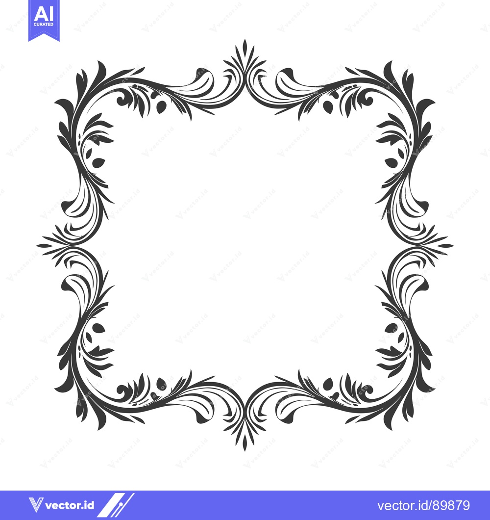 Premium Vector dari Ornate Floral Frame with Black Swirls and Leaves