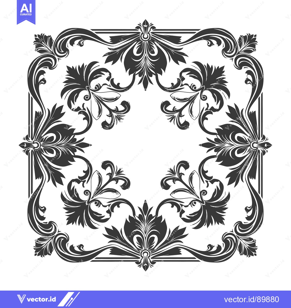 Premium Vector dari Ornate Floral Frame with Intricate Black Swirls and Leaf Motifs