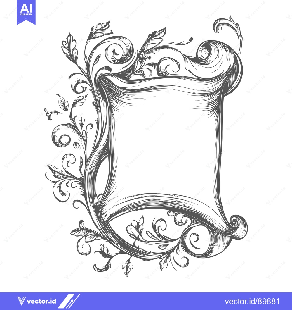 Premium Vector dari Ornate Floral Frame with Scrollwork and Blank Banner