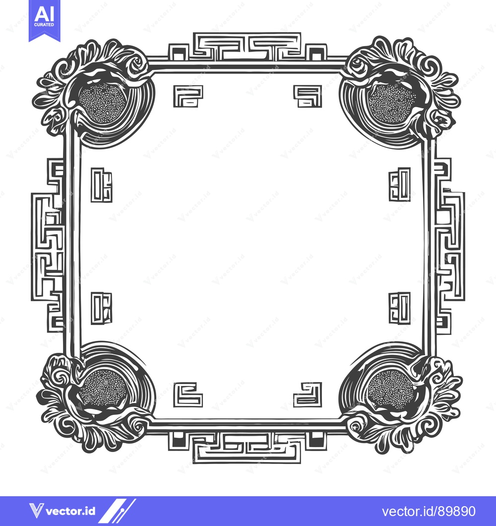 Premium Vector of Ornate Frame with Greek Key Pattern and Floral Motifs