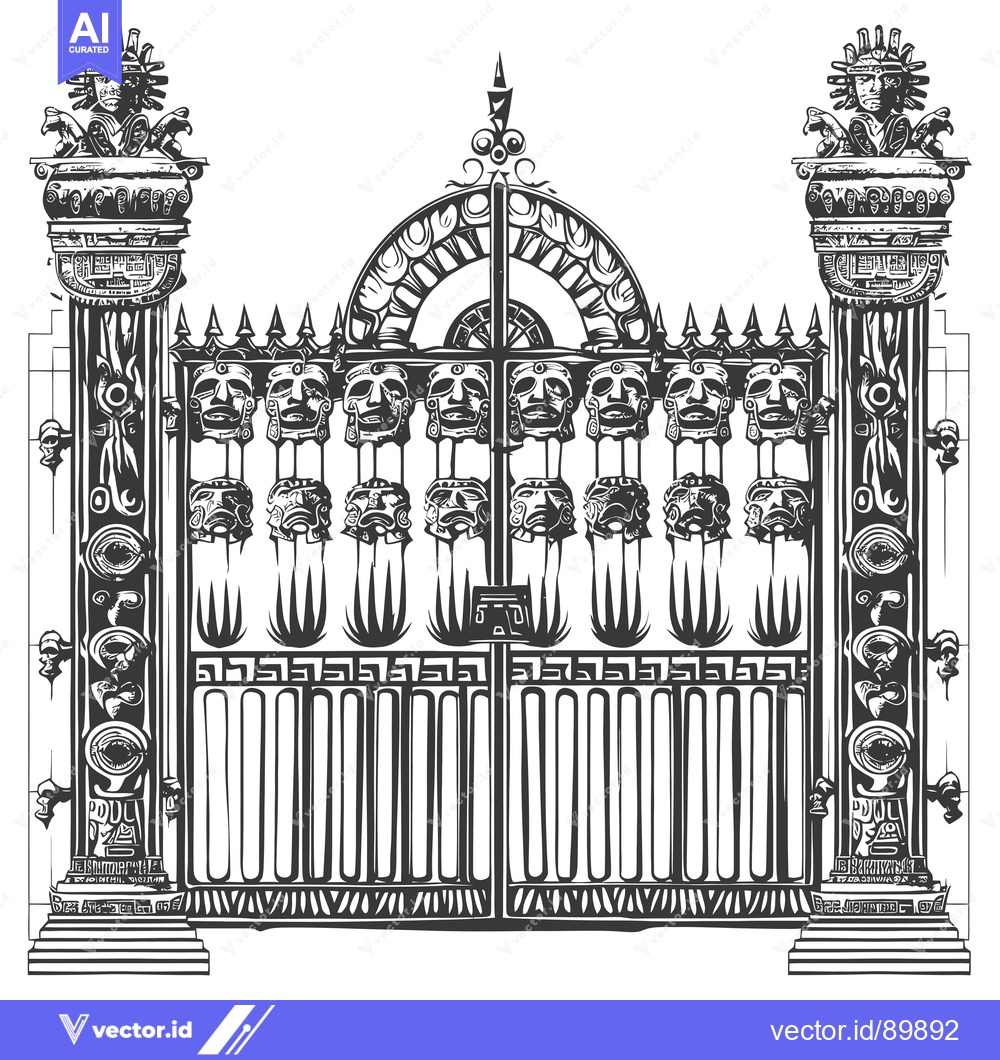 Premium Vector of Ornate Gate with Mayan-Inspired Designs and Sculptures